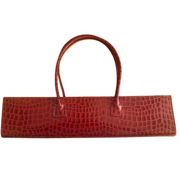 Julie Feldman Red Crocodile Embossed Leather Purse Floral Lining Statement Piece - Picture 1 of 7